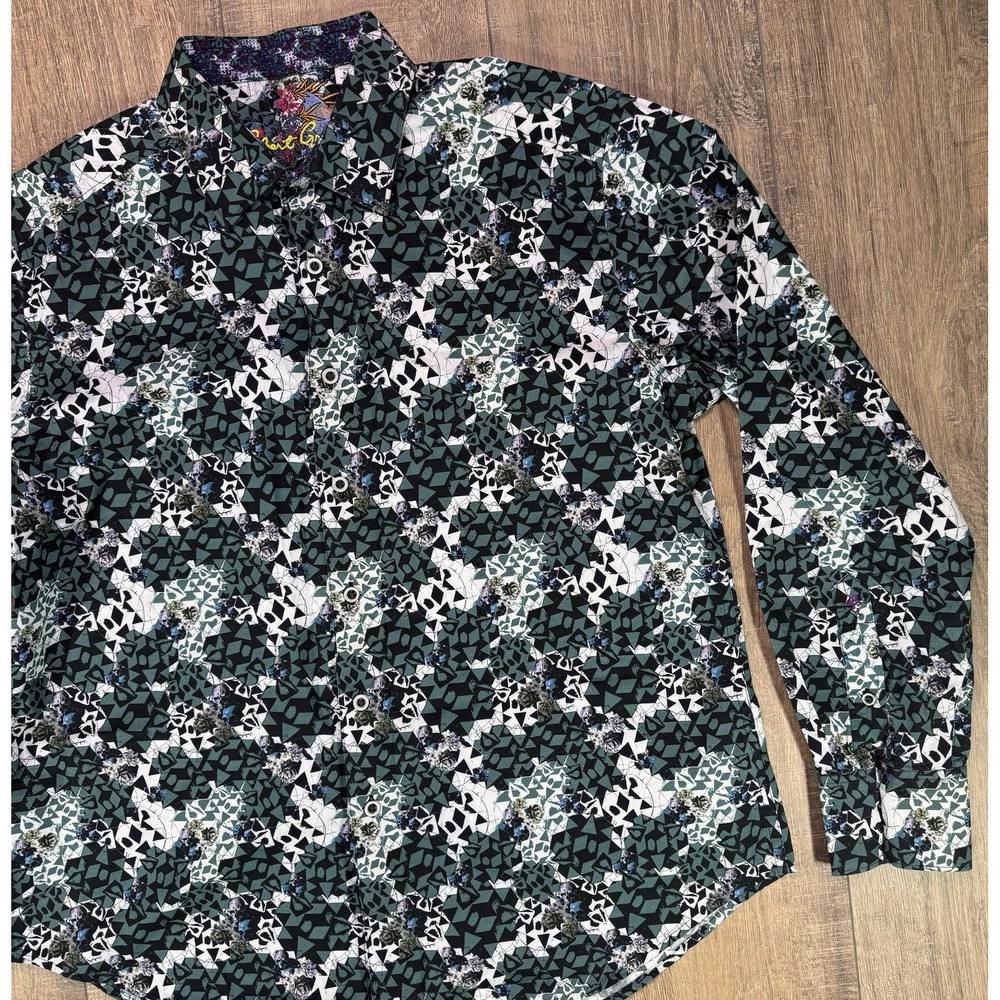 Robert Graham Finchley Green Geo Skull Bud Mens Med Flip Cuff Button Up Shirt - Picture 3 of 12